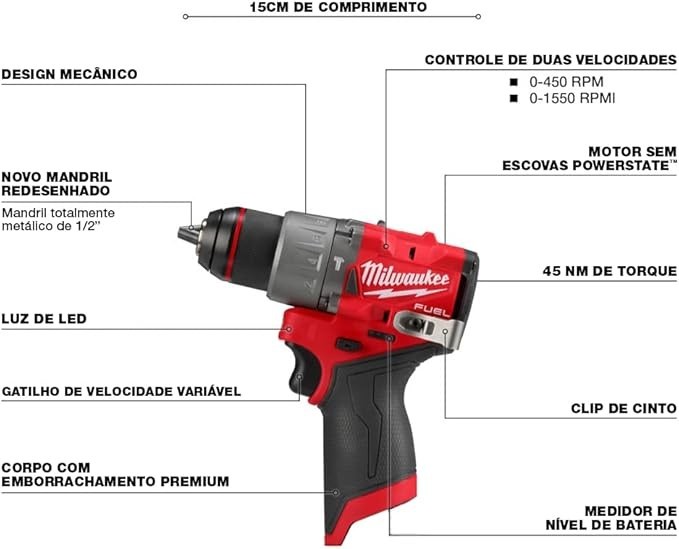 Milwaukee M12 FUEL 1/2″ Hammer Drill Driver Cordless Brushless Power Tool Only