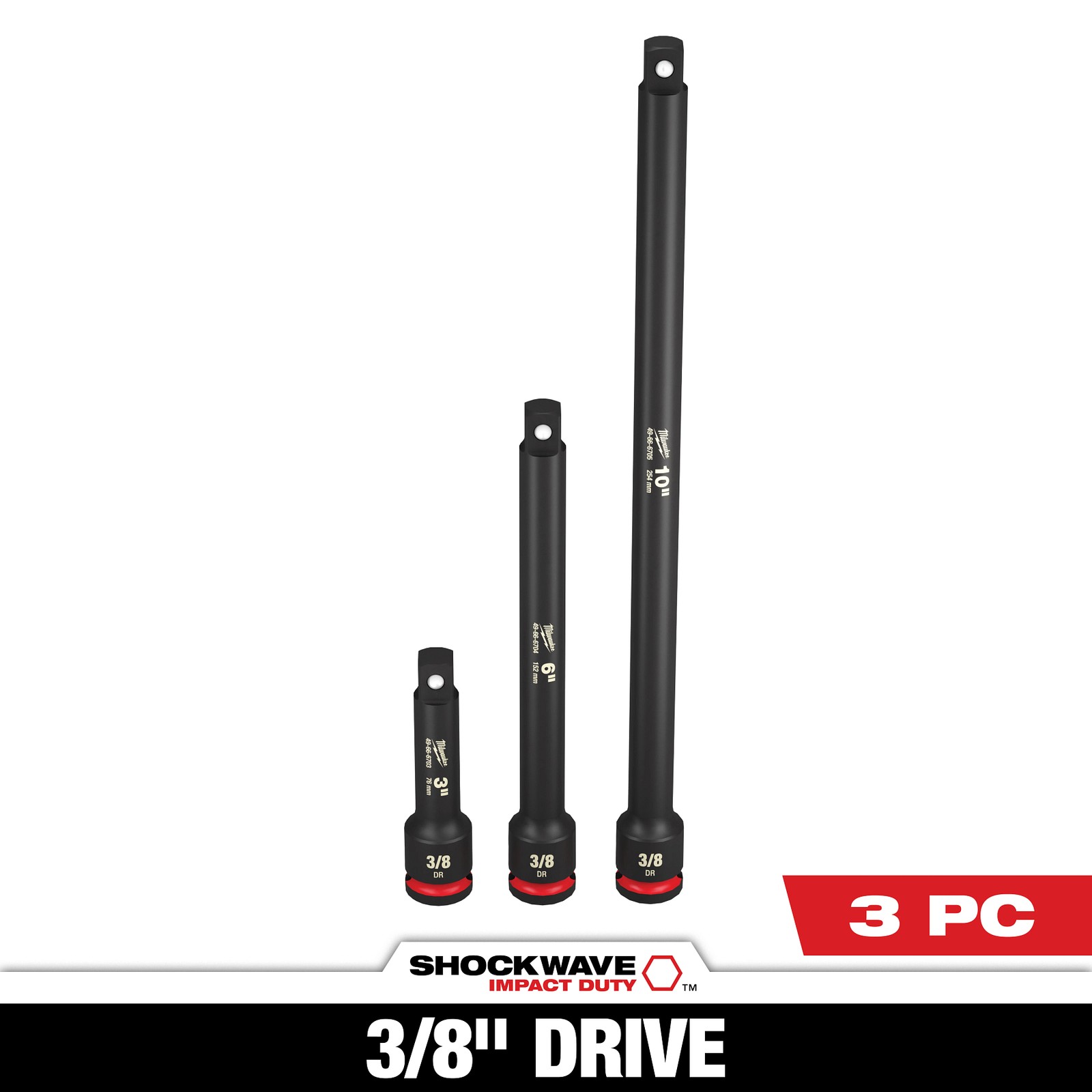 Milwaukee Tool 49-66-6714 3-Piece SHOCKWAVE Impact Duty 3/8″ Drive Extension Set