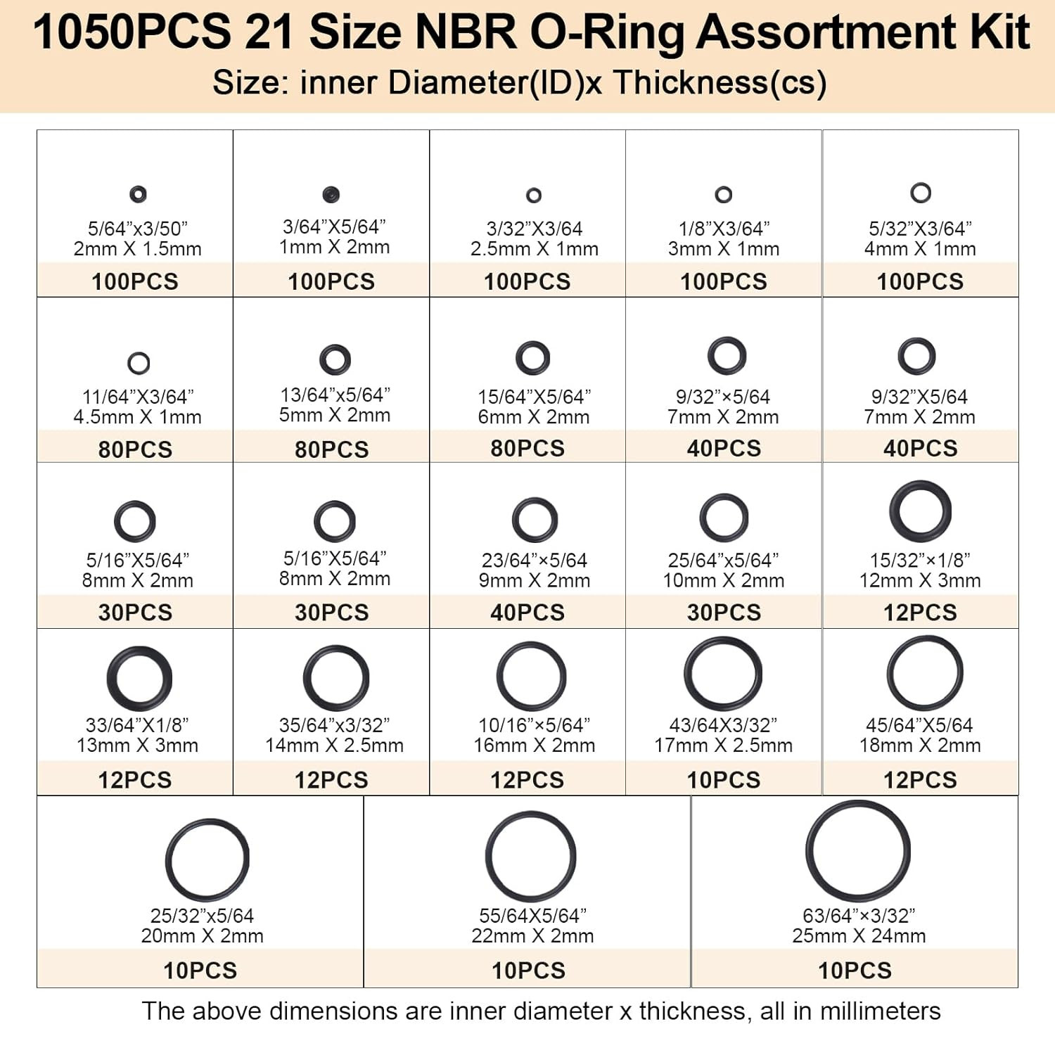 21 Size Rubber O Ring Set,1050 Pcs Black Small O Rings Assortment Kits,Assort…