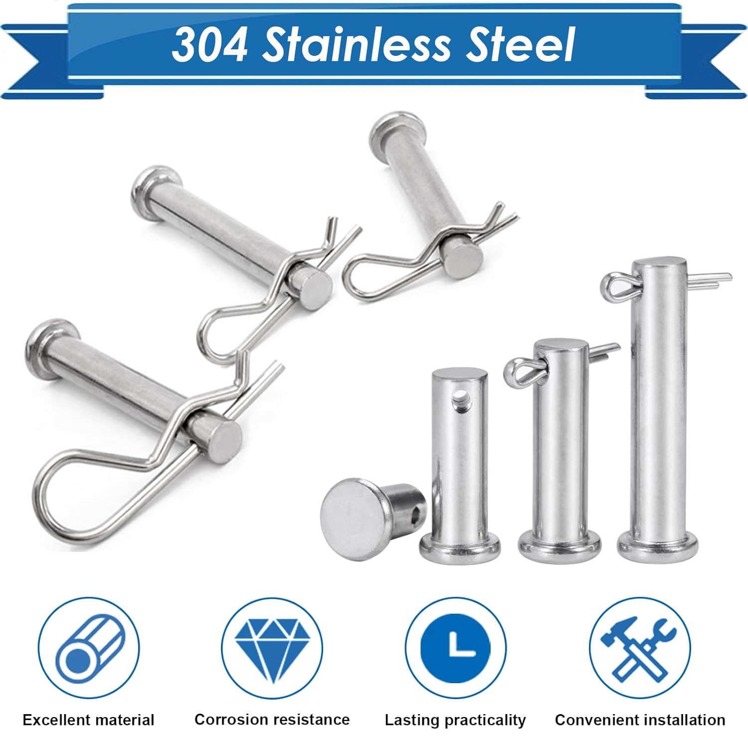Cotter Pin Assortment Kit 304 Stainless Steel, 13 Sizes with R Clips, Cotter Pin