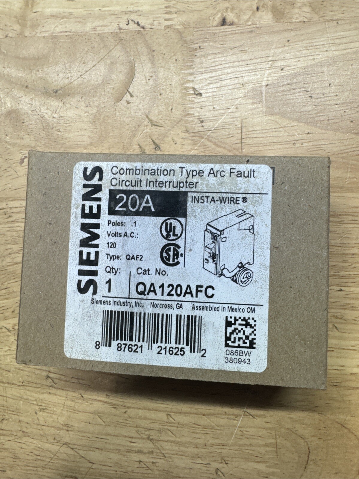 Siemens QA120AFC 1 Pole 20 AMP Arc Fault Combination Breaker AFCI New In Box