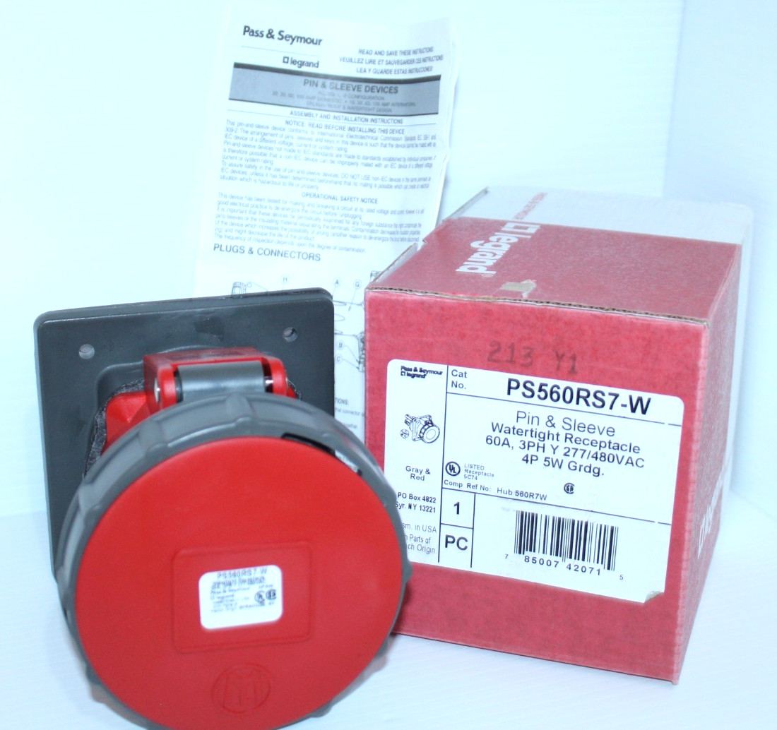 ⭐NEW IN BOX⭐ PS 560R7W 60-Amp RECEPTACLE 277/480V 60A 4P 5W HBL560R7W 🔴USA🔵