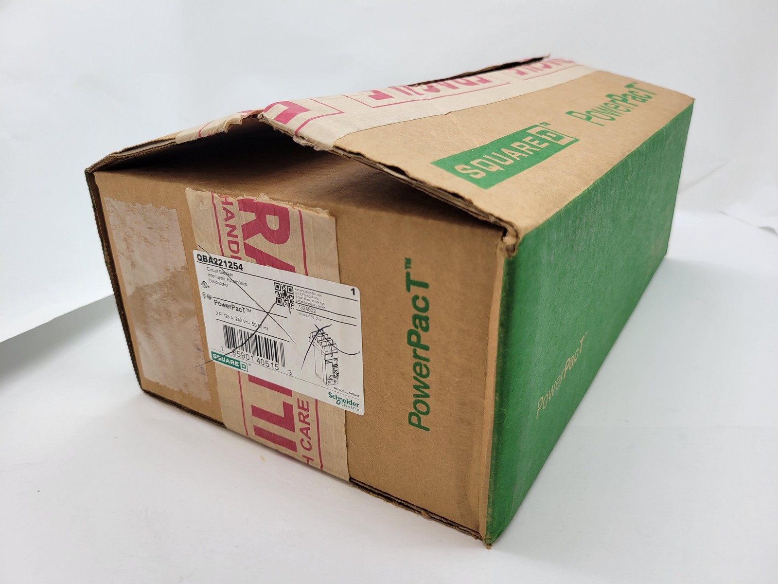 Square D QBA221254 PowerPact I-Line Circuit Breaker 125A 2P 240V 10KA QBA Green