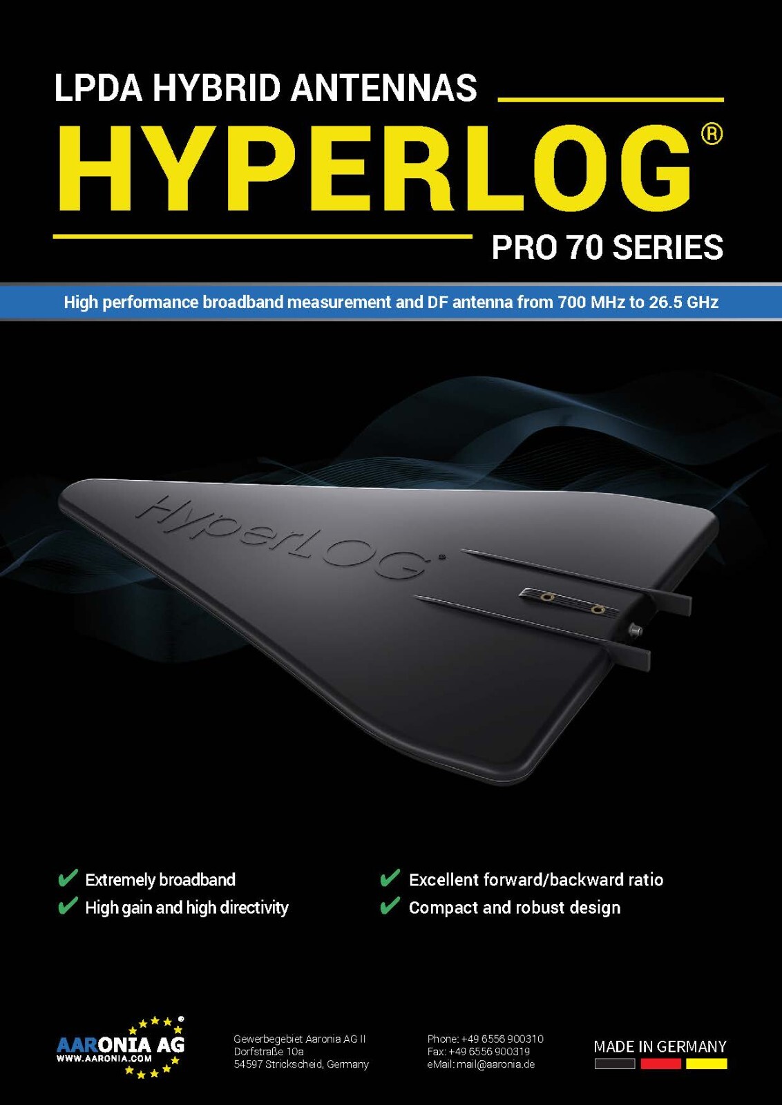 Aaronia HyperLOG PRO 70140 Directional Logarithmic Antenna 700MHz to 14GHz
