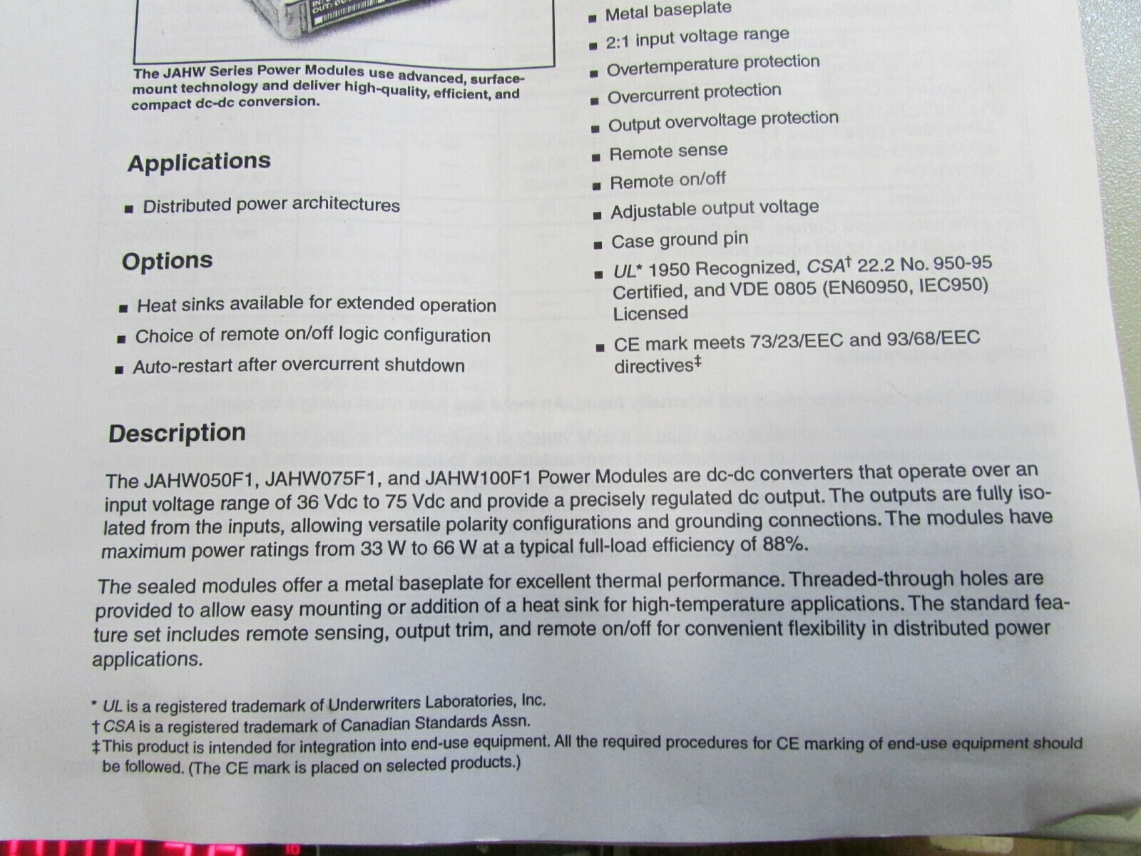New Lucent Voltage Converters DC 36-75V 2.2A In, DC 3.3V 20A Out 66W JAHW100F1