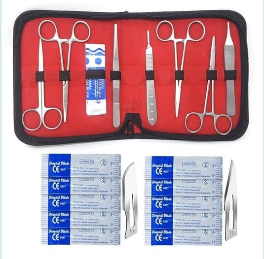 28Pcs Veterinary Scissors Forceps Needle Holders Scalpel Handle All in One Set