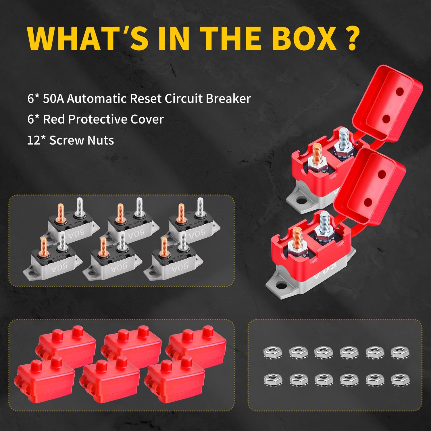 50Amp Automatic Reset Circuit Breaker 12V-24V DC for Automotive Marine Boat C…