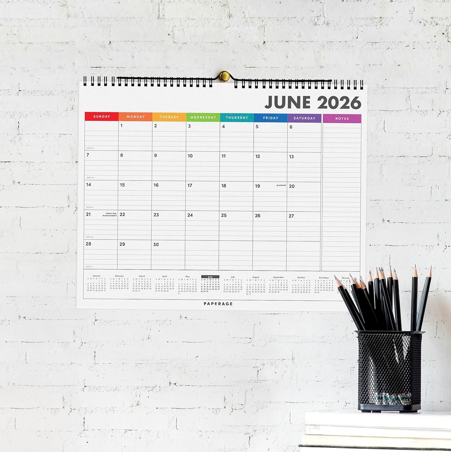 PAPERAGE 2026 Calendar, 12 Months (January 2026 – December Medium, Rainbow