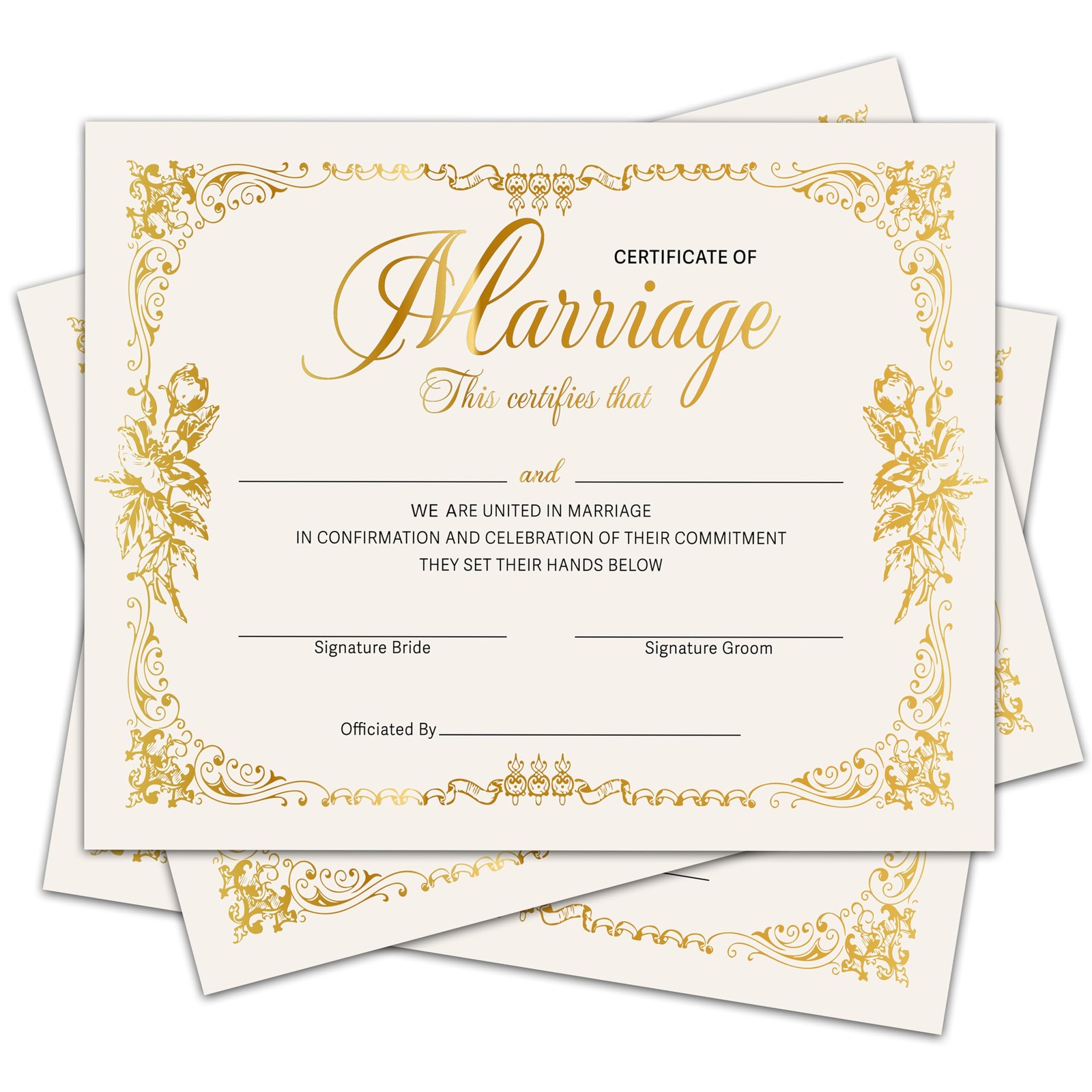 Marriage Certificates with Gold Foil Edges – 8 x 10 Inches Blank Certificate …