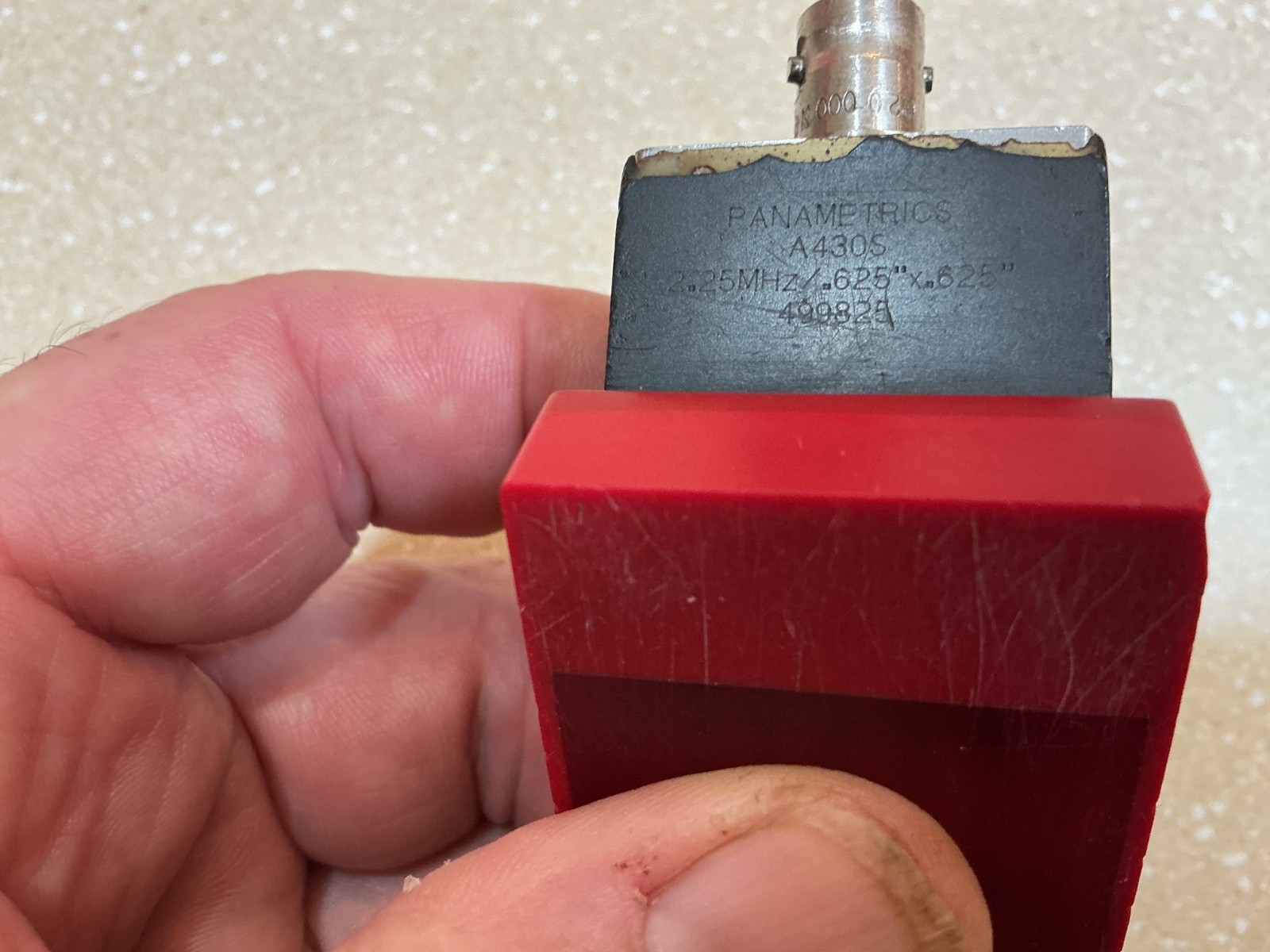 Panametrics A430S transducer and 60deg AWS UT wedge, ultrasonic testing