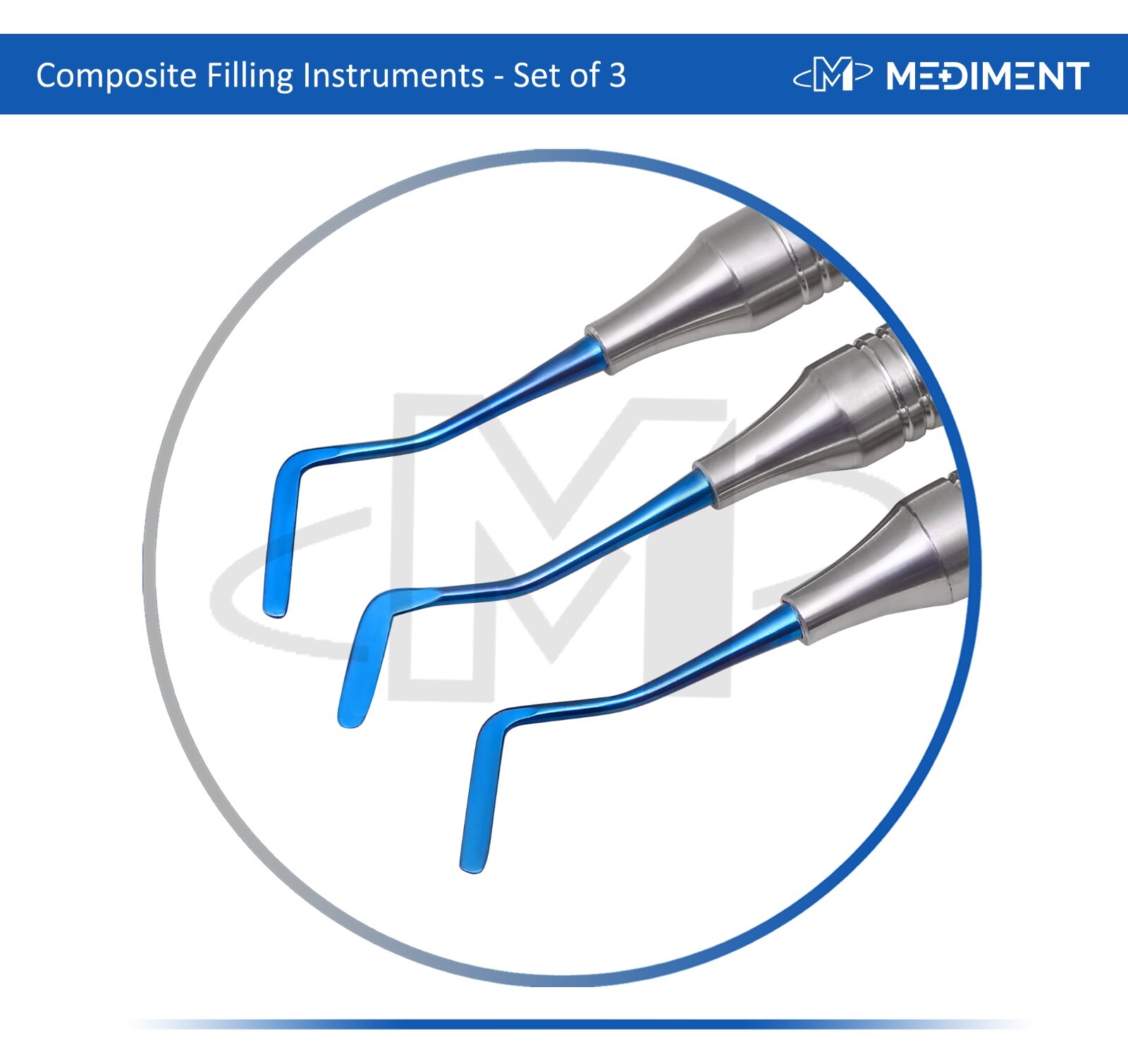 3 Pcs Dental Composite Filling Instrument Blue Titanium Coated Restorative Kit
