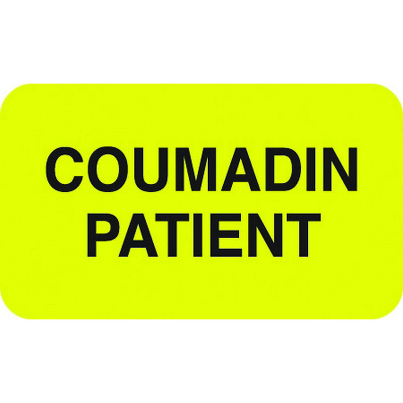 Chart Labels, COUMADIN PATIENT – Fluorescent Chartreuse, 1-1/2″ X 7/8″ (Roll of