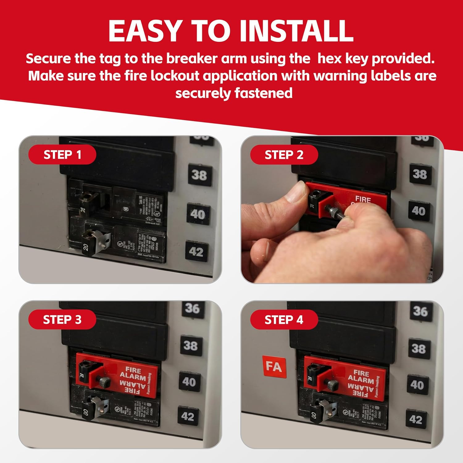 Red ELOCK-FA Fire Alarm Lockout Kit 20-Pack, E-Series Fire Safety Lock Kit for P