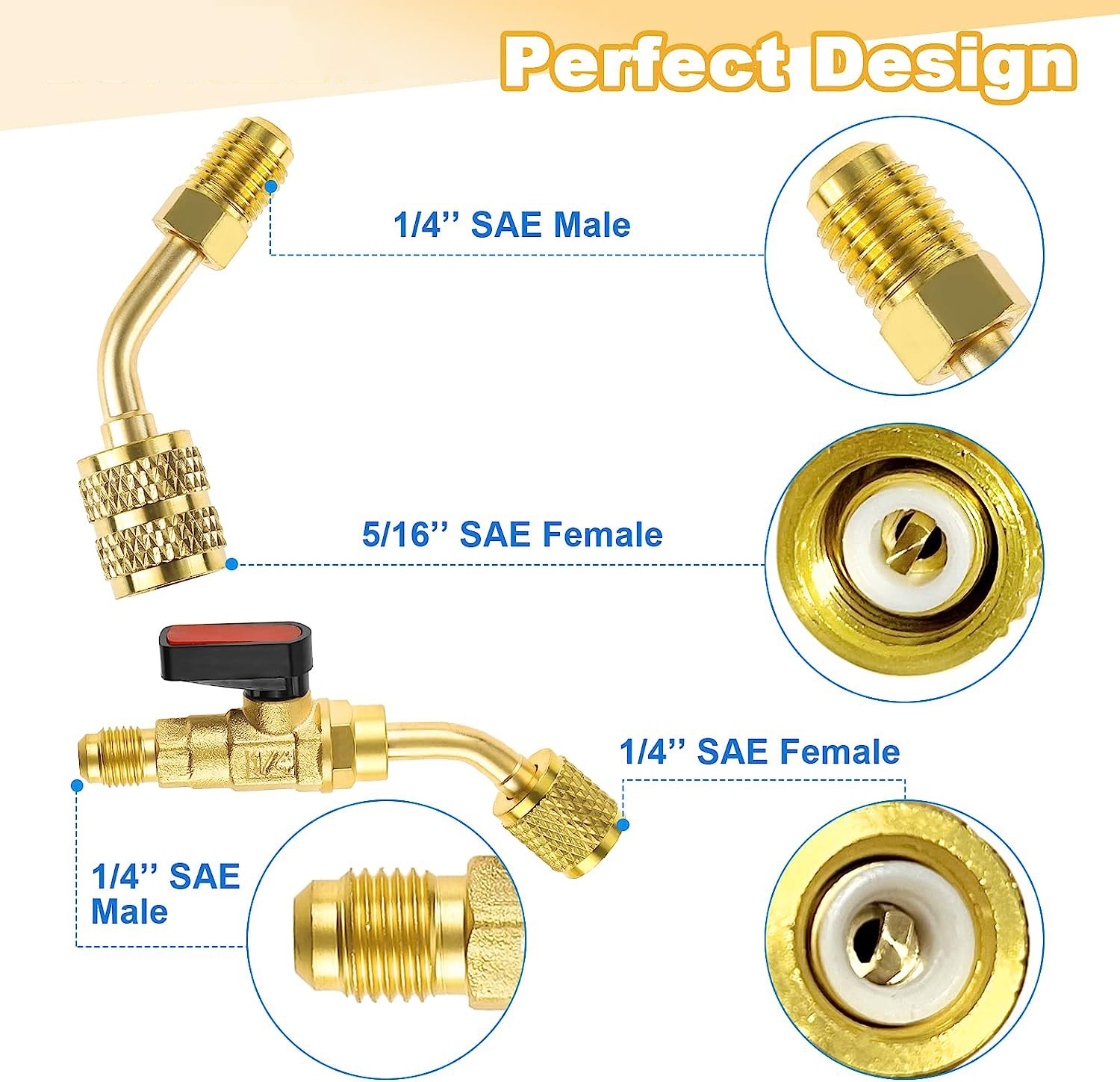 Air Conditioner Angled Ball Valve Adapter Kit for R410A R134A R12 R22 AC HVAC