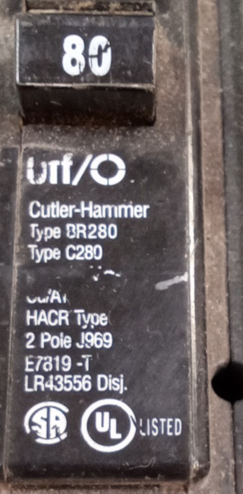 EATON/CUTLER HAMMER/BR280/C280/ 2 P/ 80 A/ Type BR/C/ Circuit Breaker/USE(19CB4