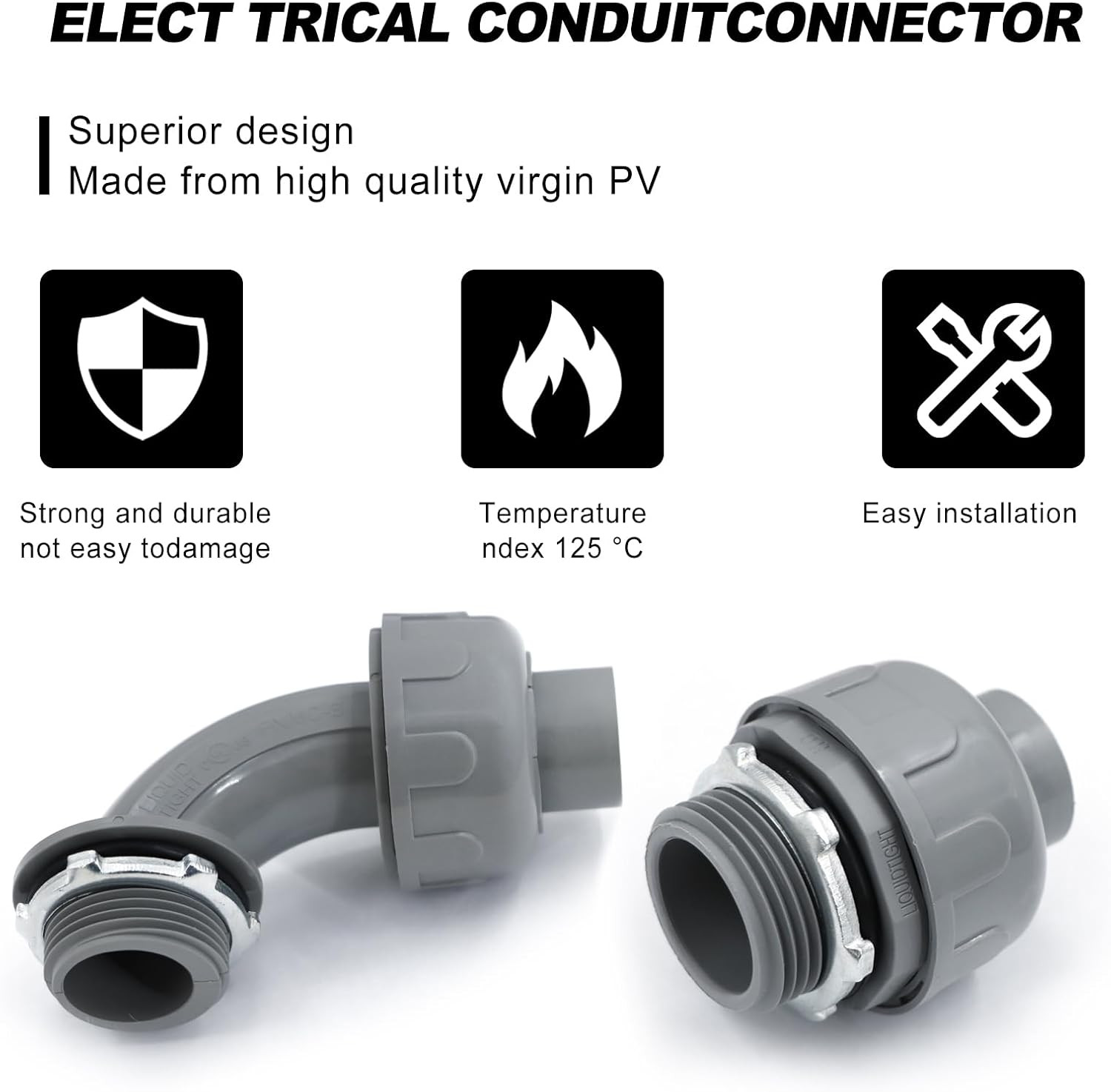 1 Inch Liquid Tight Connector PVC Flexible Conduit Connector, 180 Degree and 90