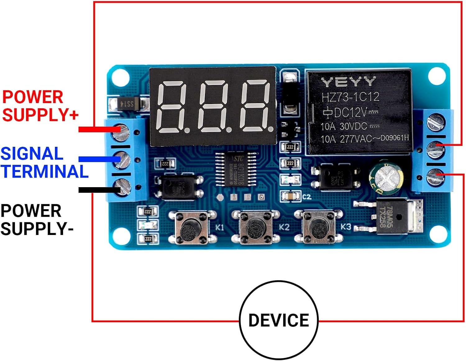 2pcs 12V LED Display 4-Mode Automotive Time Delay Relay 0.1s-999min