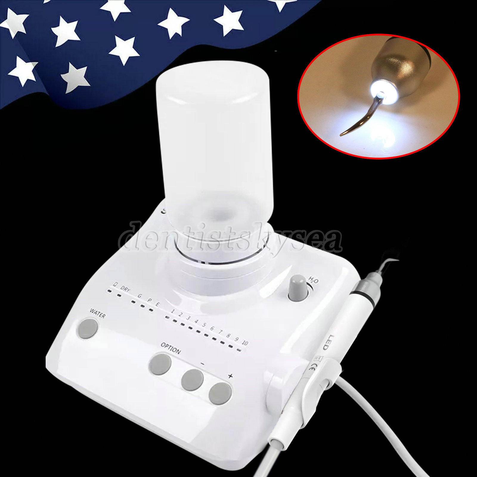LED Dental Portable Ultrasonic Scaler 2*Bottles Fits EMS Woodpecker Handpiece US