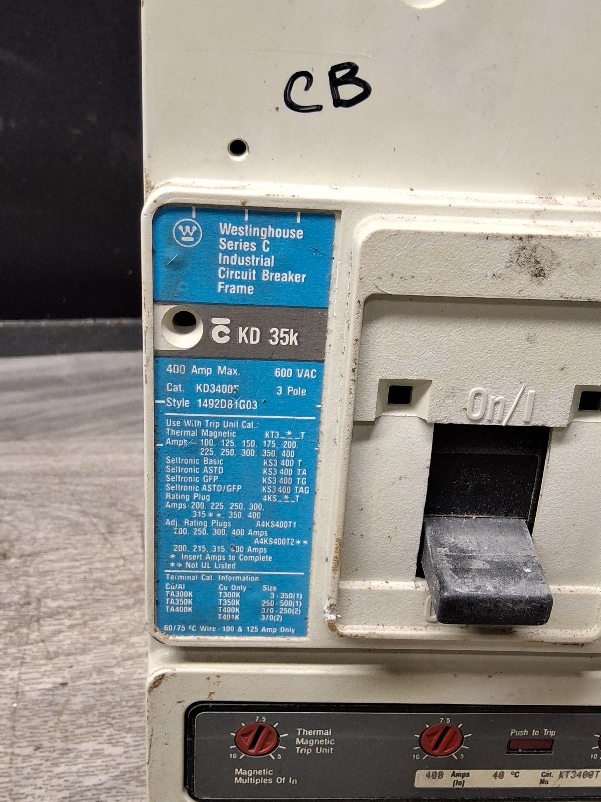 Westinghouse KD3400F 400A 600V 3 Pole Circuit Breaker #114H129PR8