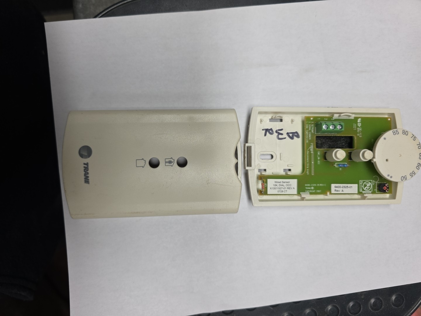 Trane Wired Sensor 10k Dial Occupancy Rev A 6400-2325-01 Room Sensor