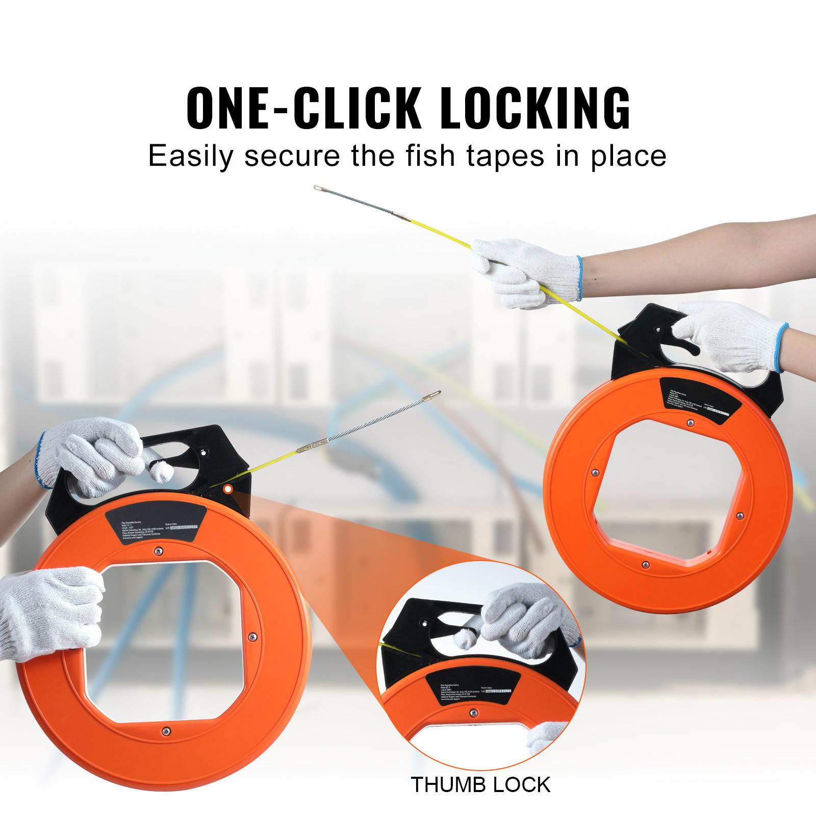 VEVOR Fish Tape Wire Cable Line Puller 100ft 3/16in Fiberglass High Plastic Case