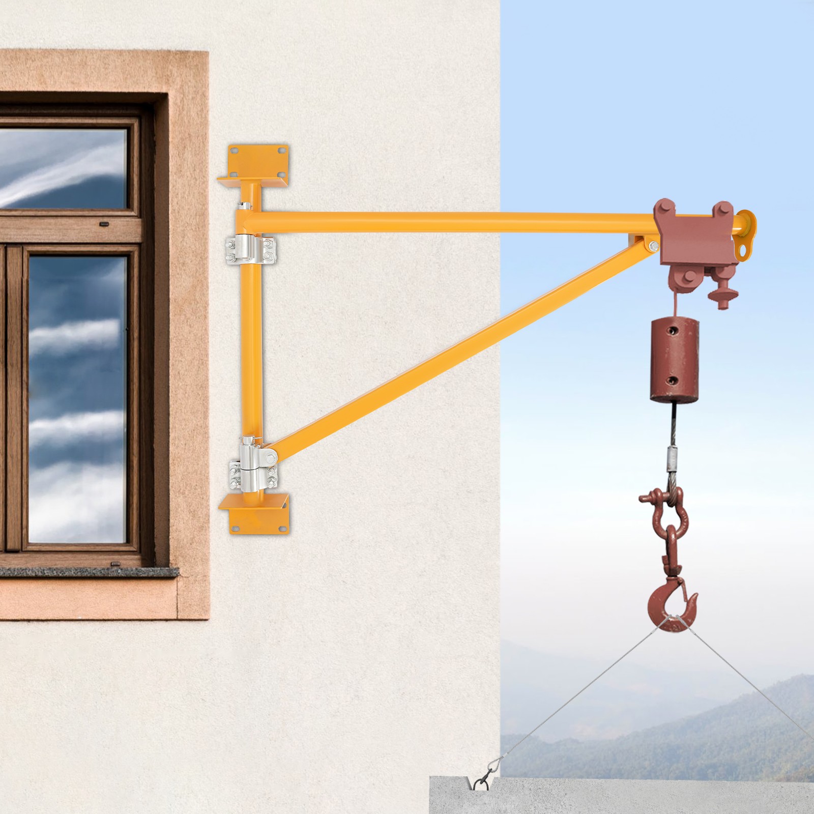 Wall Mount Jib Crane Bracket, 200kg Capacity Swing Arm Hoist, Orange Alloy Steel