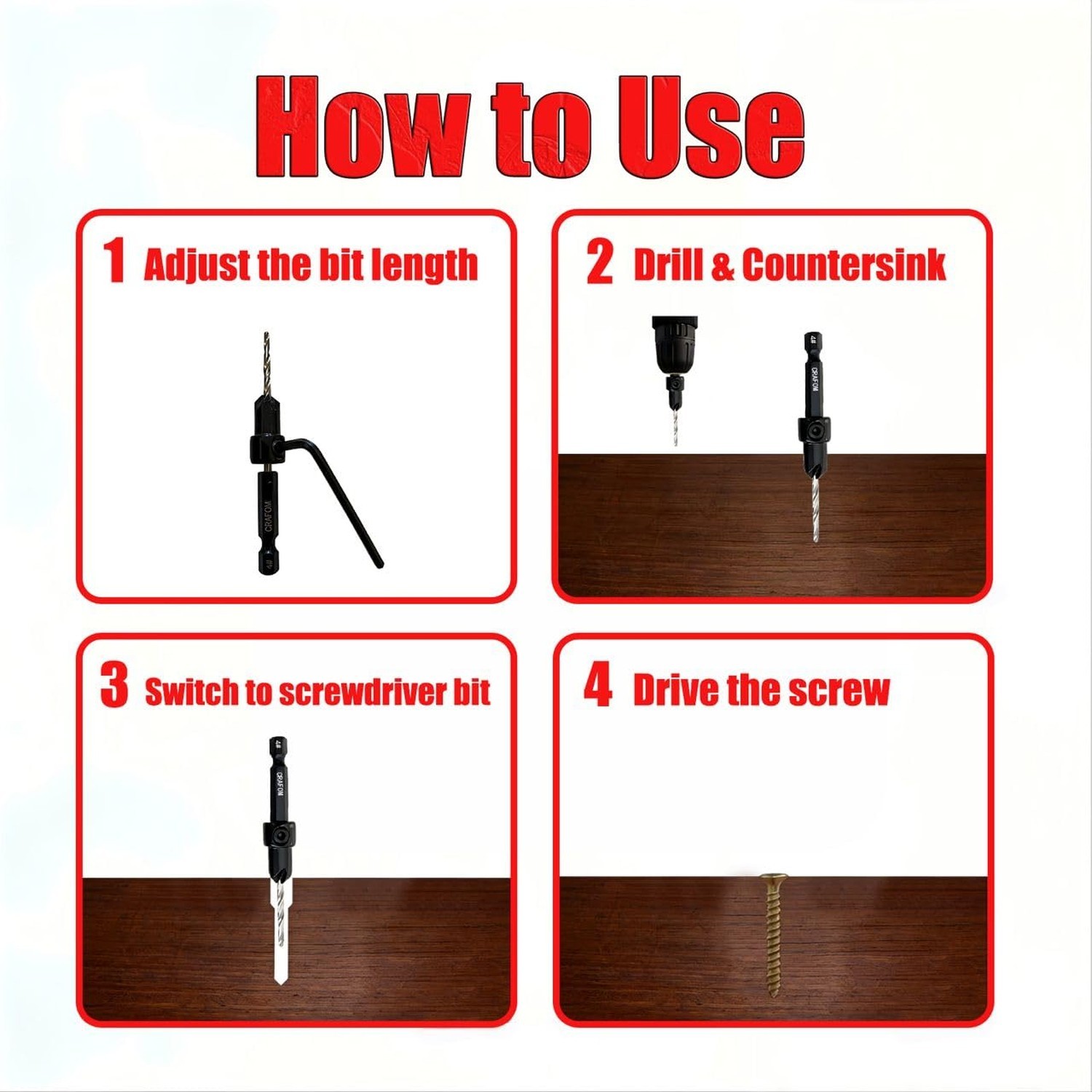 Countersink Drill Bit Set, 5 PCs Counter Sink Drill Bit Adjustable, #4, #6, #…