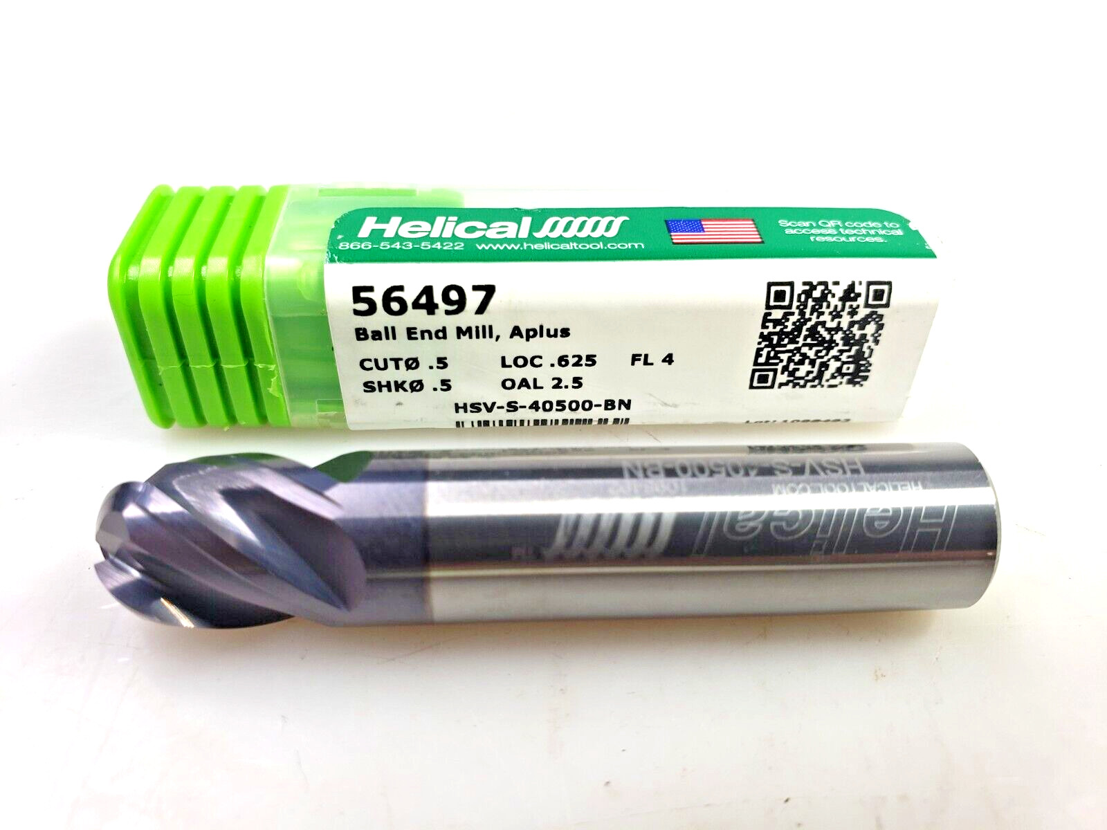 Helical 1/2″ x 1/2 x 5/8 x 2-1/2 Solid Carbide Ball Nose End Mill A-Plus 56497