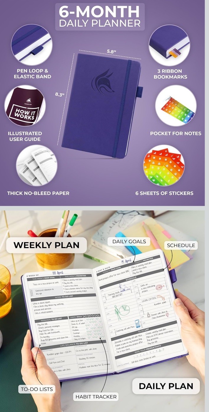 New In Box Clever Fox Non-Dated Weekly Planner To Do List Schedule Purple