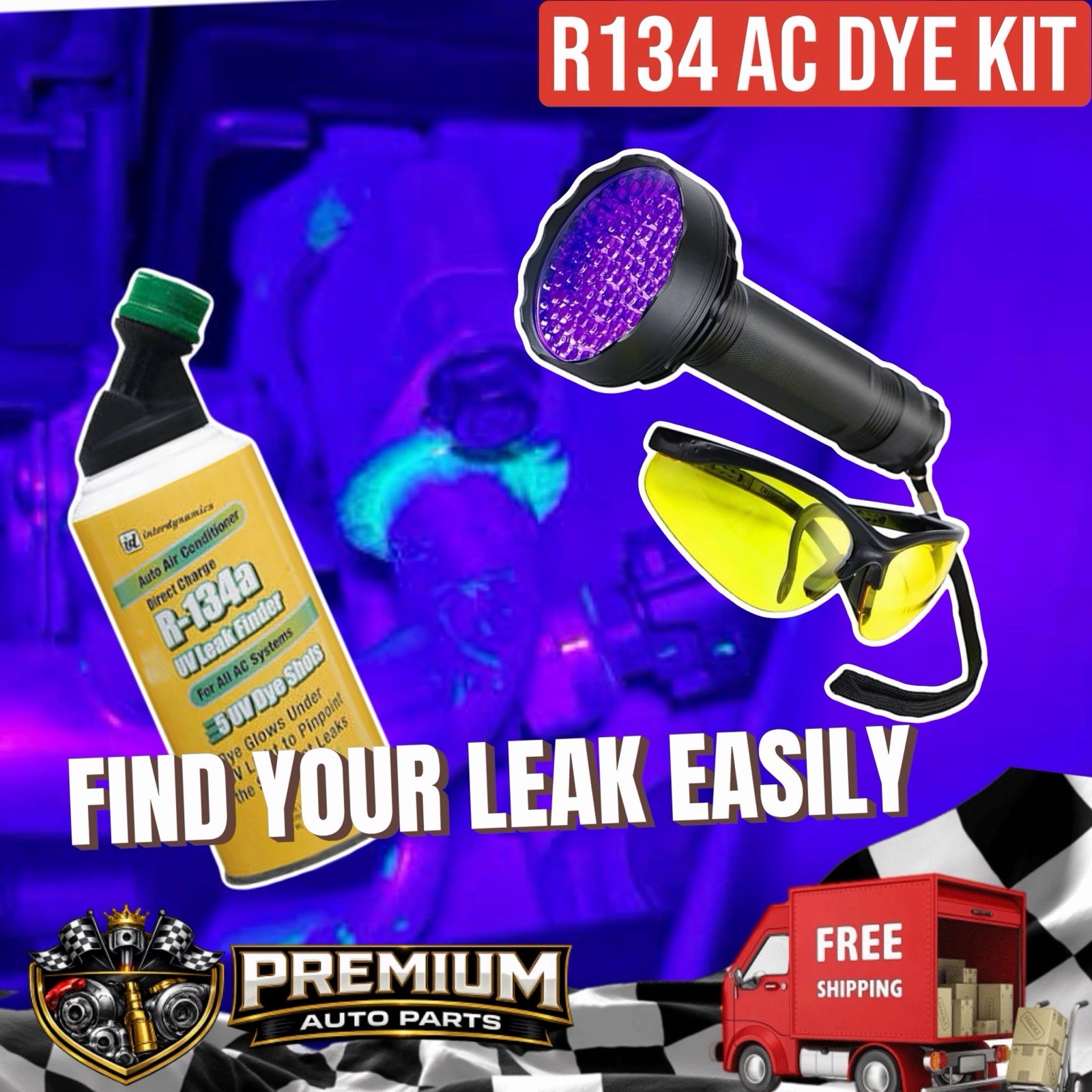AC Leak Detector Kit, R134A AC UV Dye Injector Kit Easy To Find Your Leaks