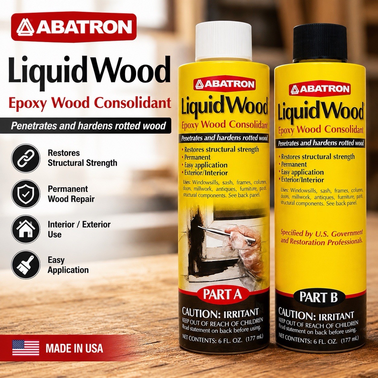 Abatron LiquidWood Epoxy Wood Consolidant Kit 12 Oz Part A & B LWAB6OR
