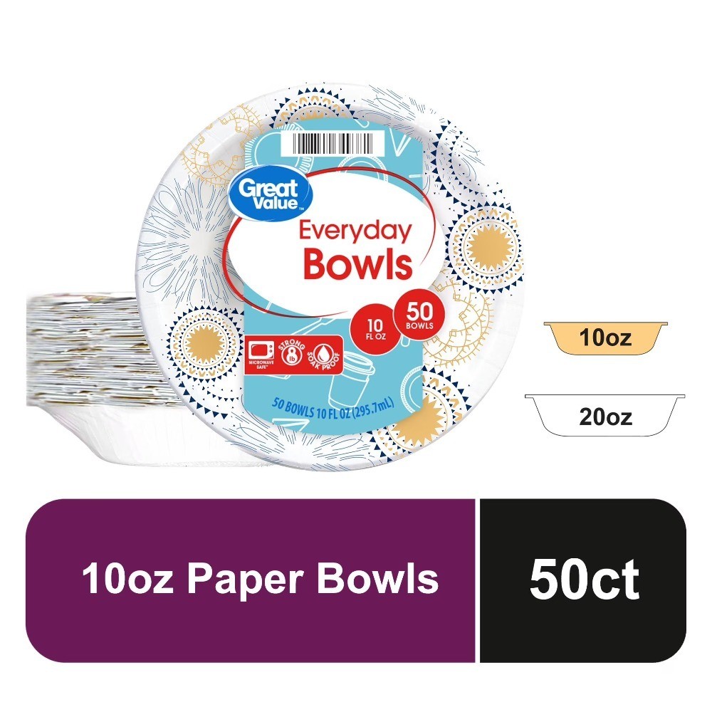 Disposable Paper Bowls 10 oz 50 Pack Sturdy Everyday Use Eco Friendly Bowls