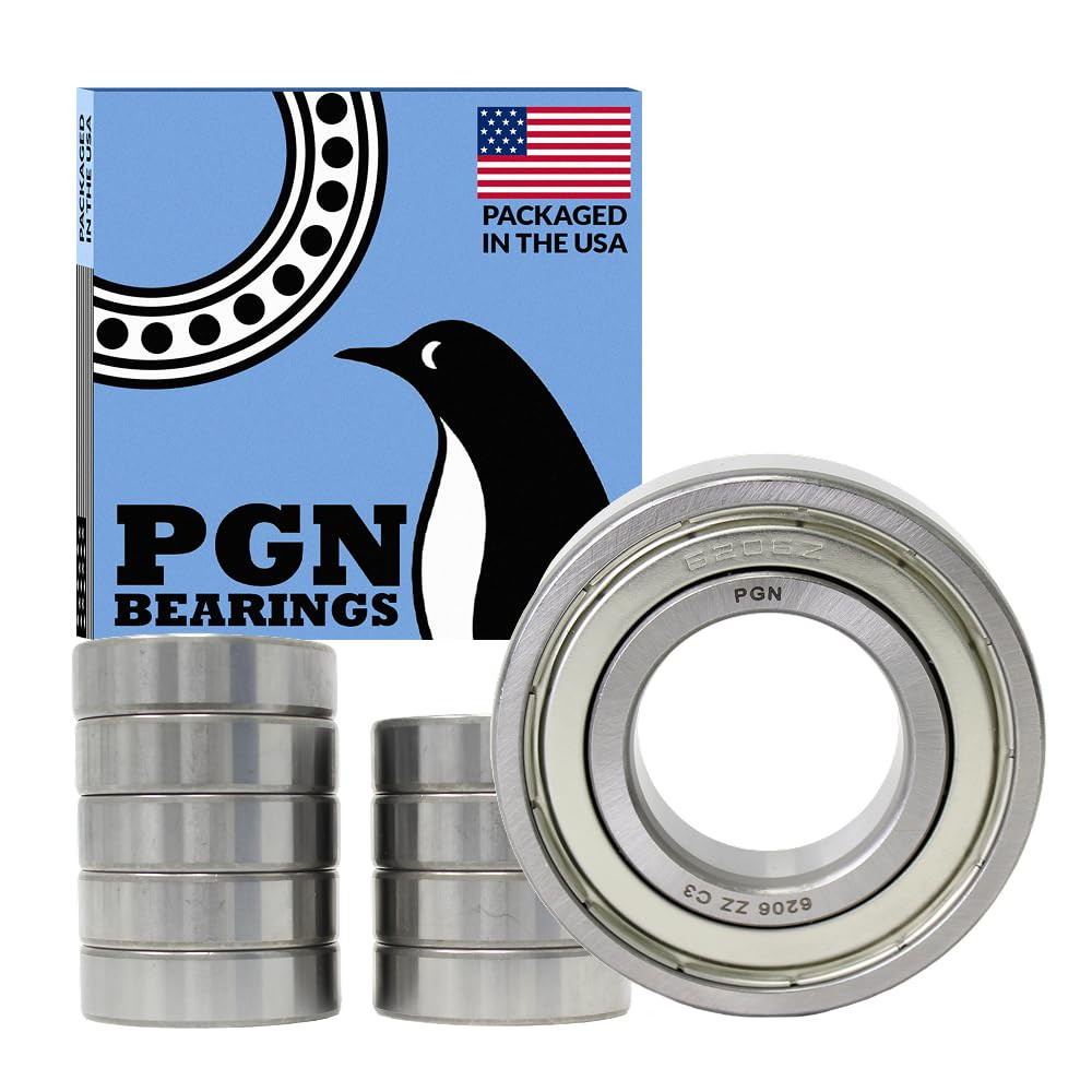 PGN (10 Pack) 6206-ZZ Bearing – Lubricated Chrome Steel Sealed Ball Bearing – 3