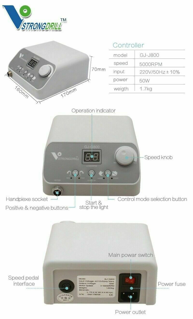 Dental Lab Brushless Micromotor Polisher Micro Motor with 50000RPM Handpiece US