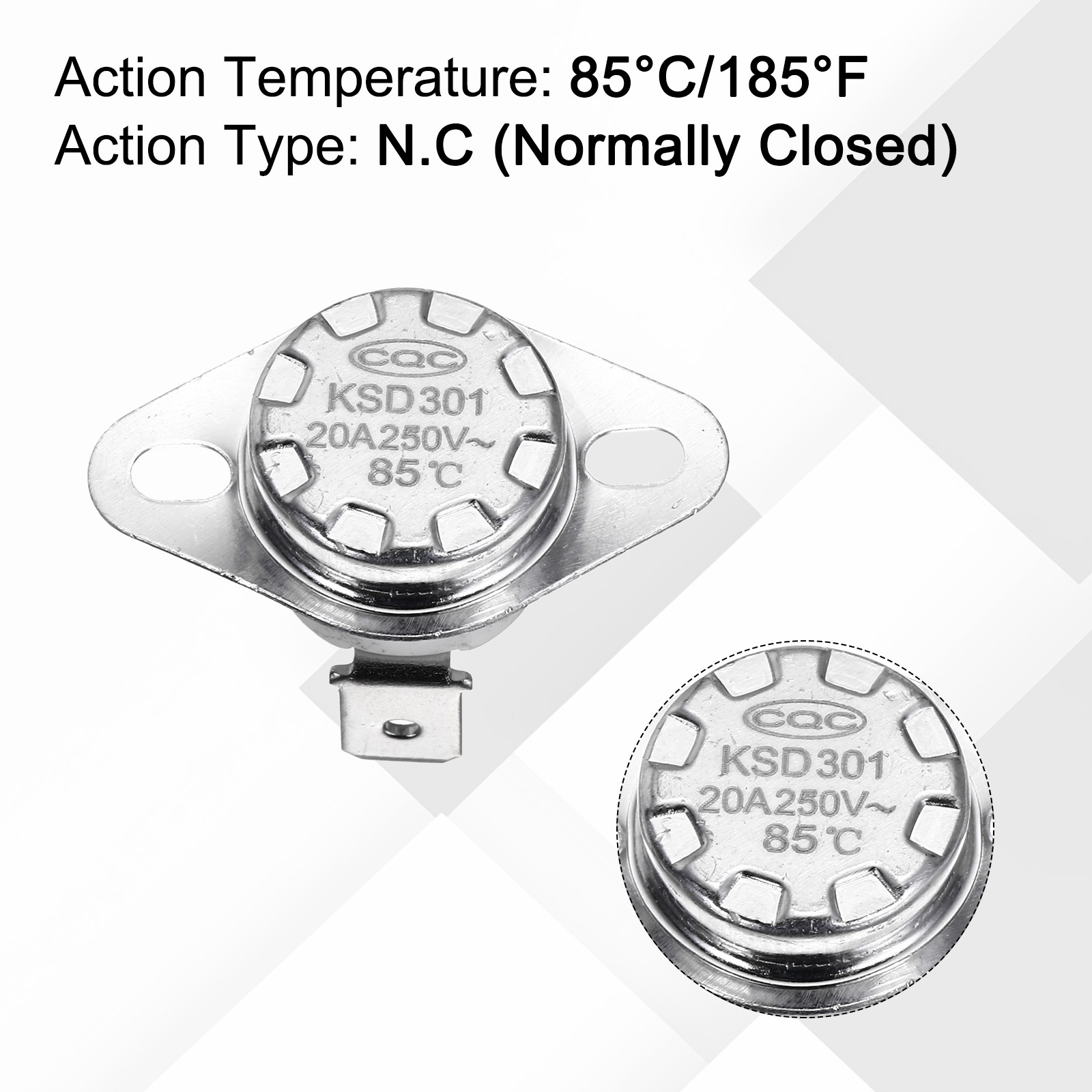 2 Pcs KSD301 Thermostat 85°C/185°F 20A N.C with Terminal Wire