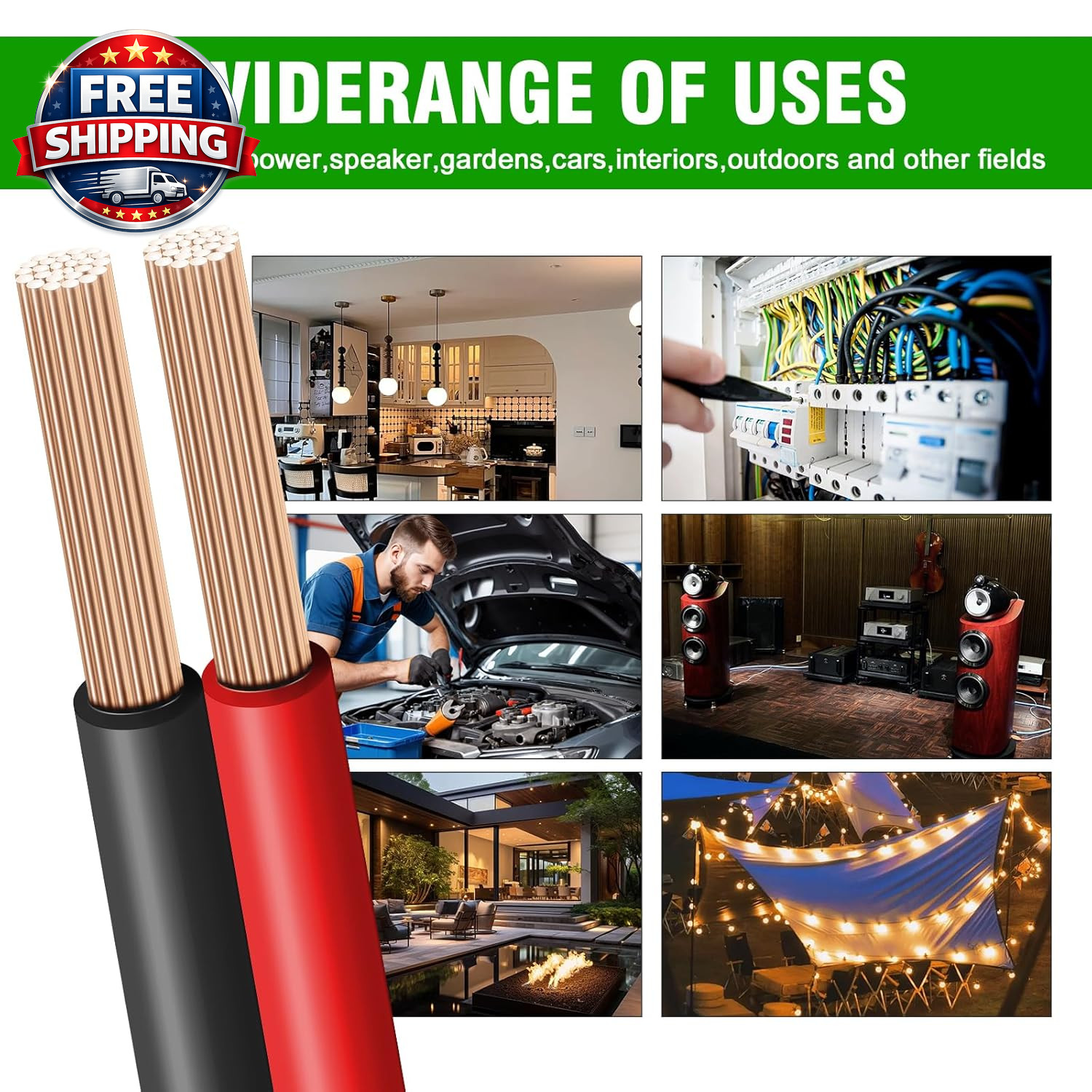 14 Gauge Wire 100FT, 2 Conductors Electrical Wire Red and Black Cable, Low Volt