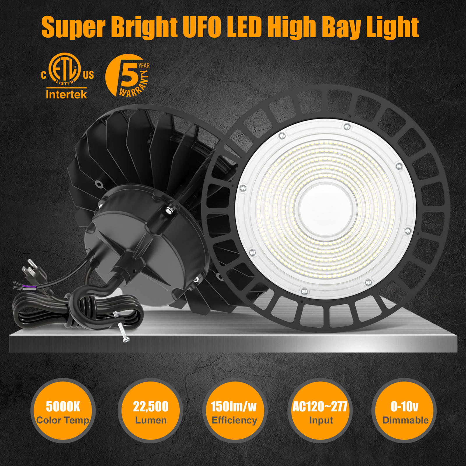 8 Pack LED High Bay Light 150W, 22500lm High Bay Led Lights (650W MH/HPS Equiv.)