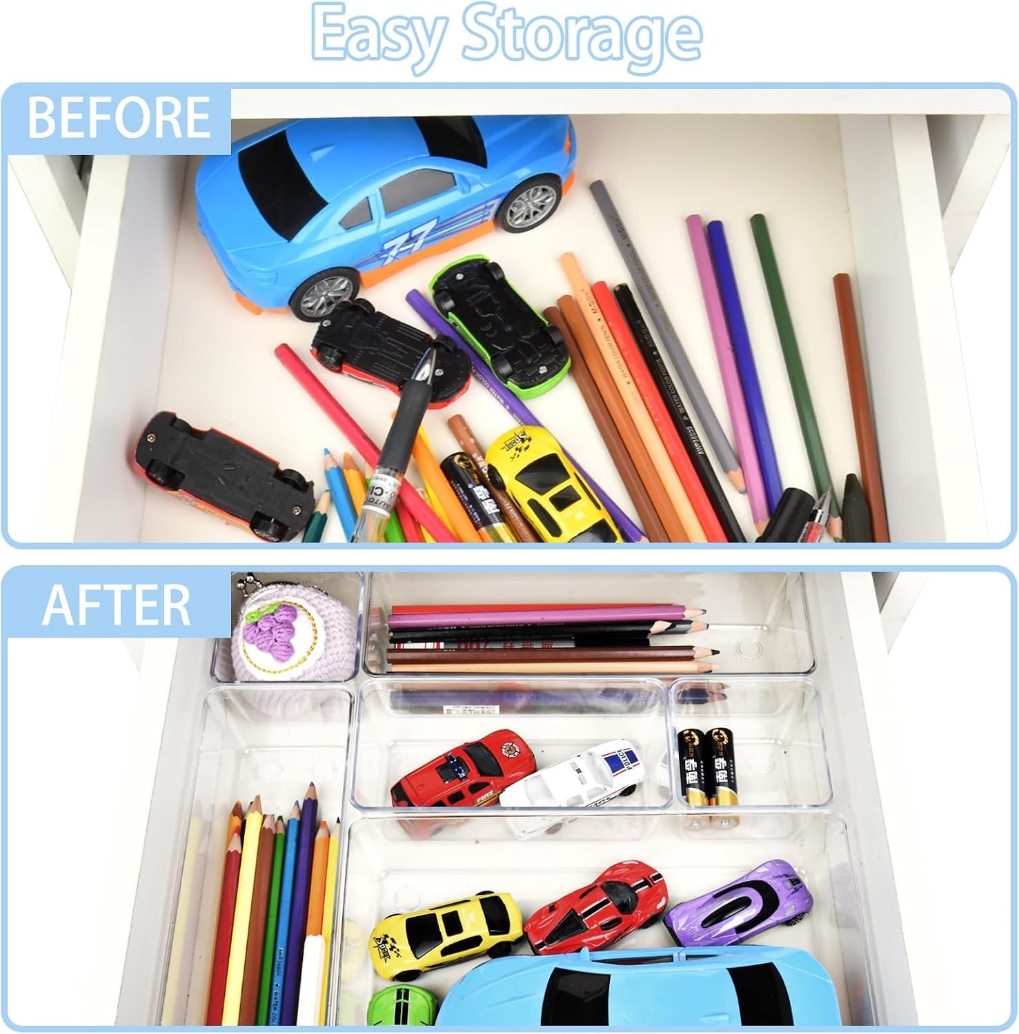 15 Piece Clear Drawer Organizer Set 4 Size Plastic Storage Bins for Desk Kitchen