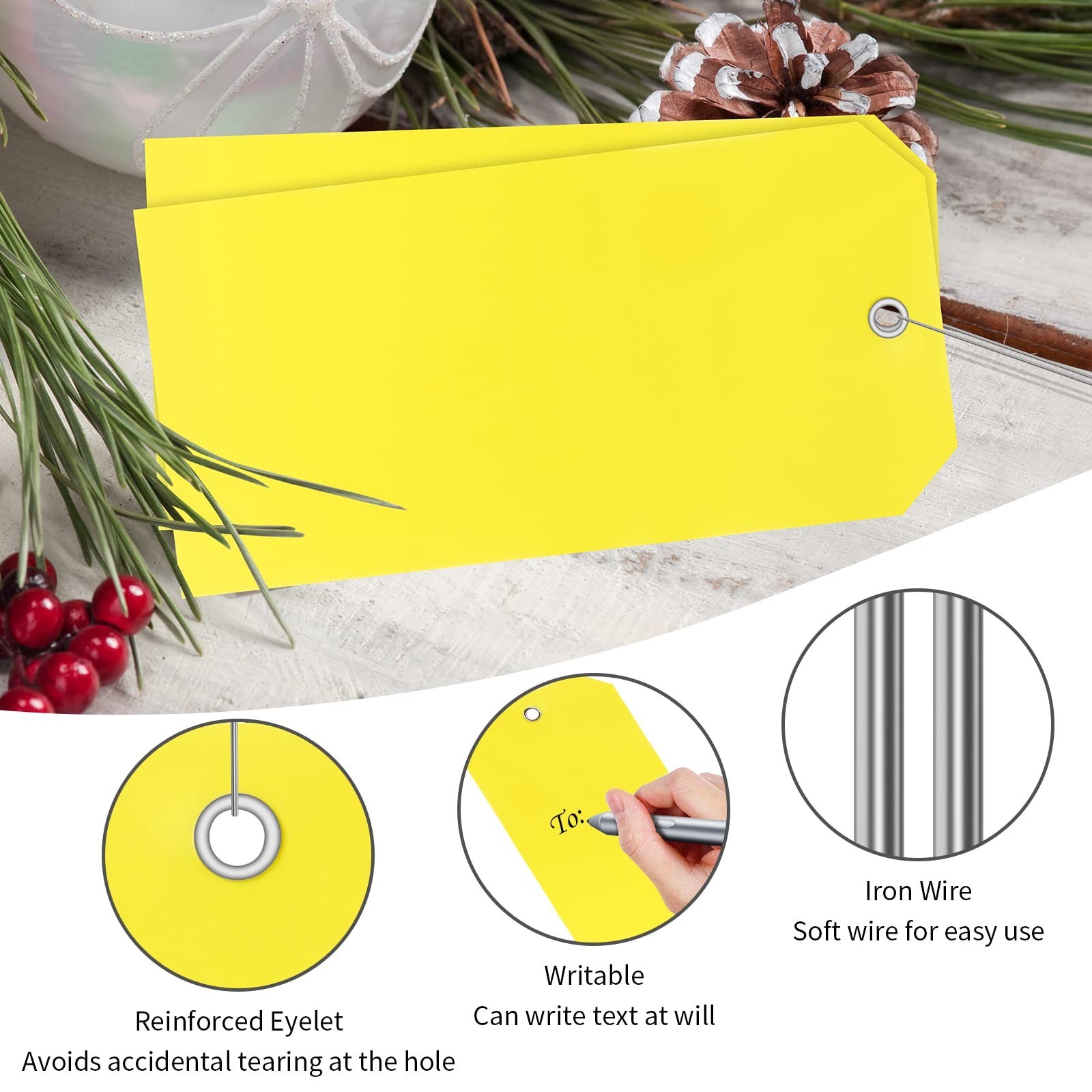100 Pieces Yellow Plastic Shipping Tags with Wires 15mil Waterproof Blank