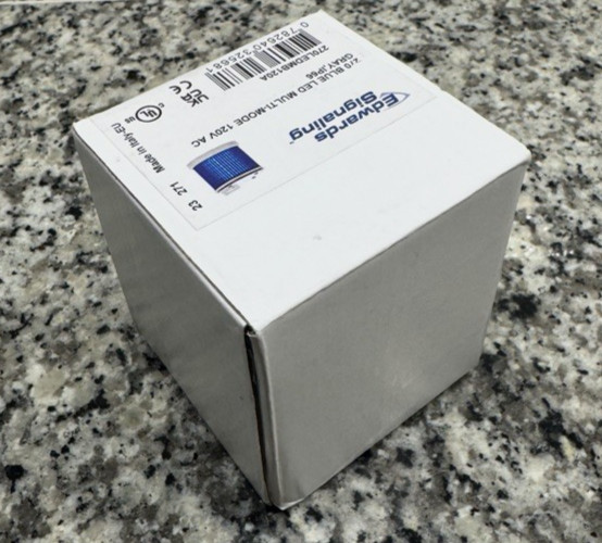 Edwards Signaling Light Blue LED 120V AC Gray fixture, New in Box Fast Ship
