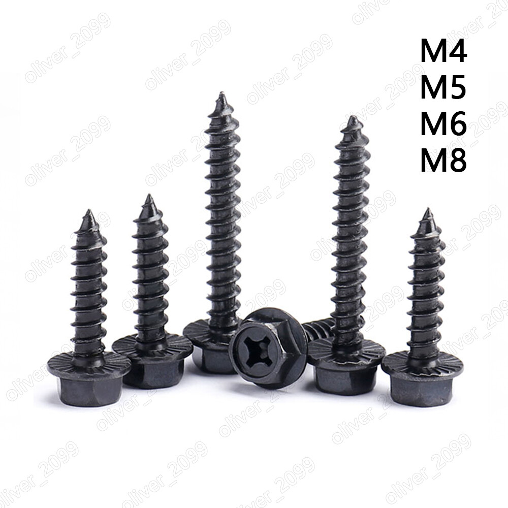 Black Steel Phillips Cross Hex Flange Head Self Tapping Screws M4 M5 M6 M8