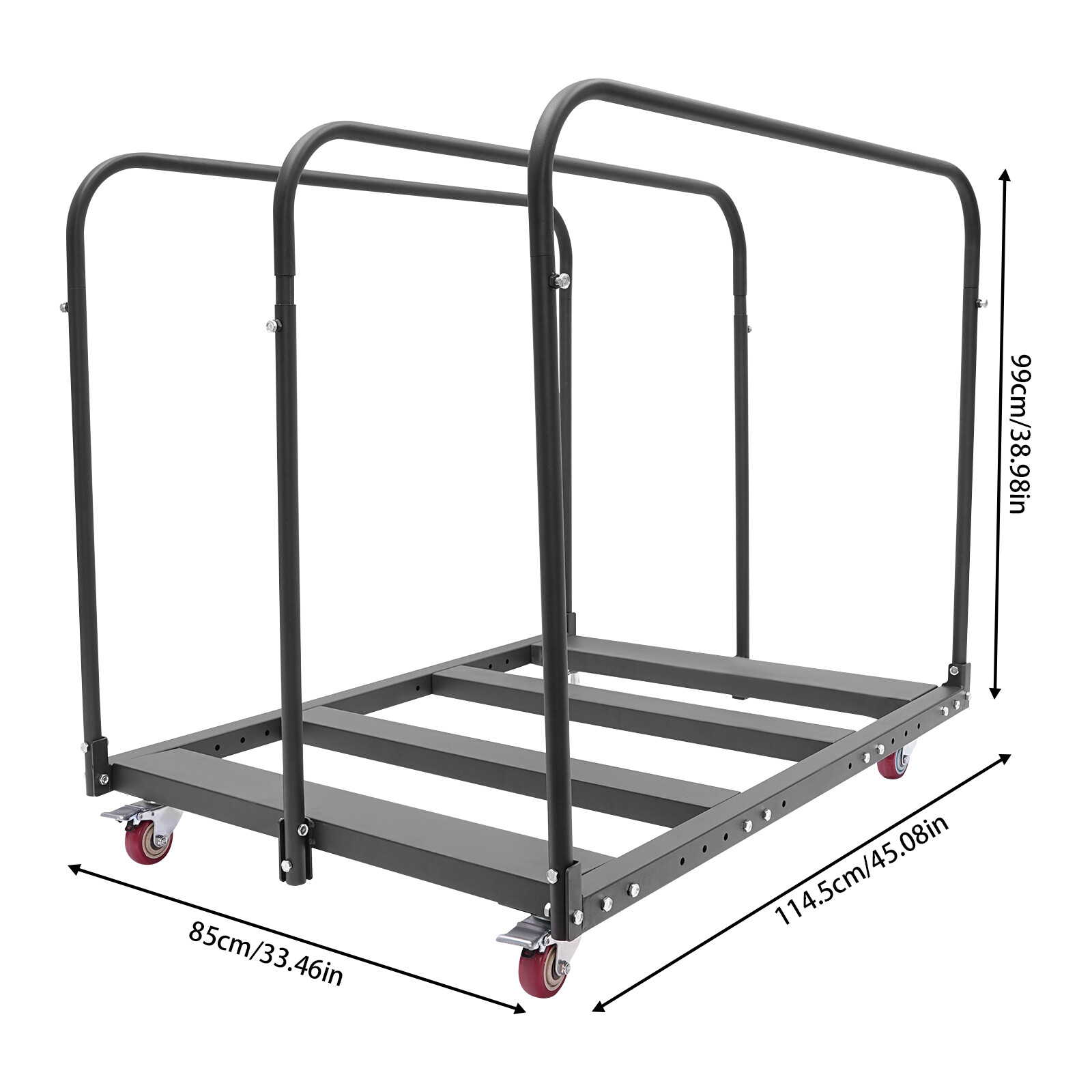 Folding Table Cart Q235 Steel 10-Table Trolley with Wheels & Handle Black