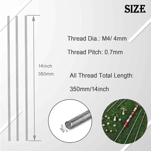 24pcs 8/32″ Threaded Rods & Hex Nuts M4 14″ 304 Stainless Steel for Garden Stake