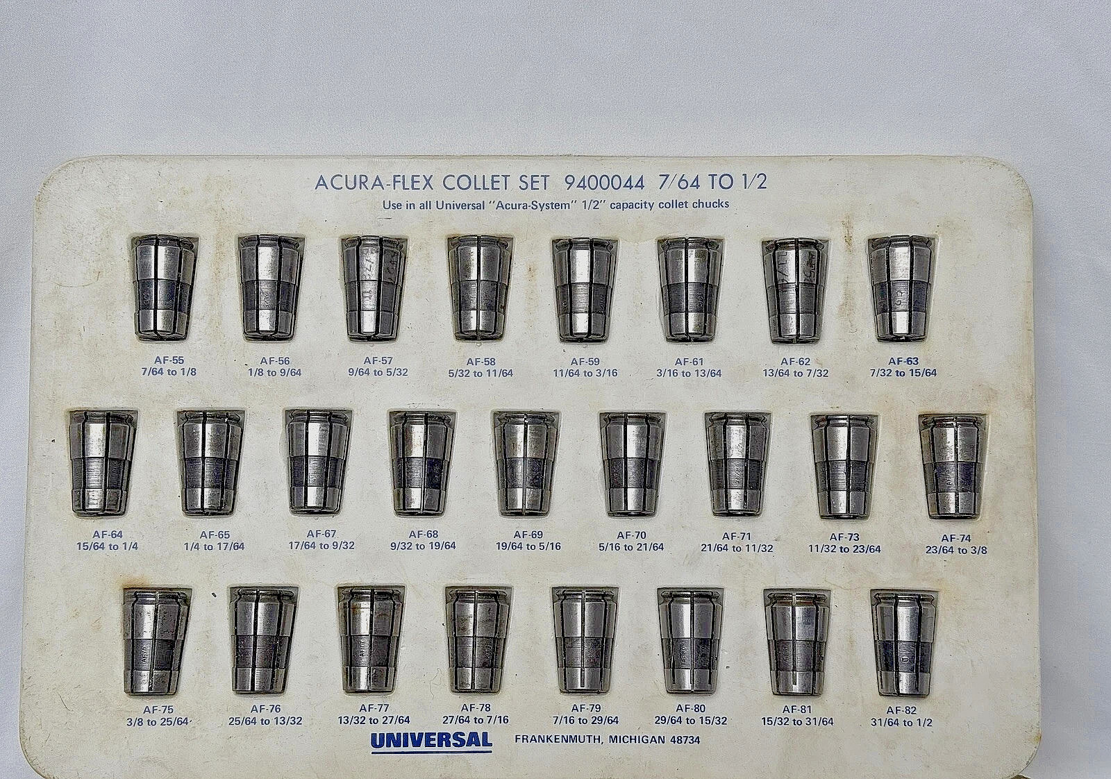 Acura-Flex 1/2” Capacity Collets 25 pc set *TRAY NOT INCLUDED* FREE SHIP IN USA