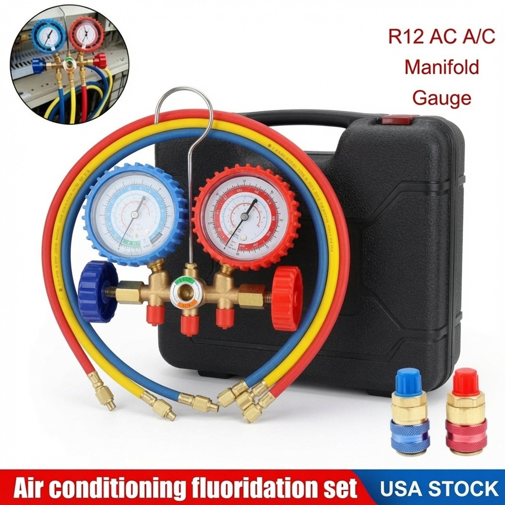 For R502 R134a R12 R22 AC Manifold Gauge Set A/C Refrigeration 3 Way Hose
