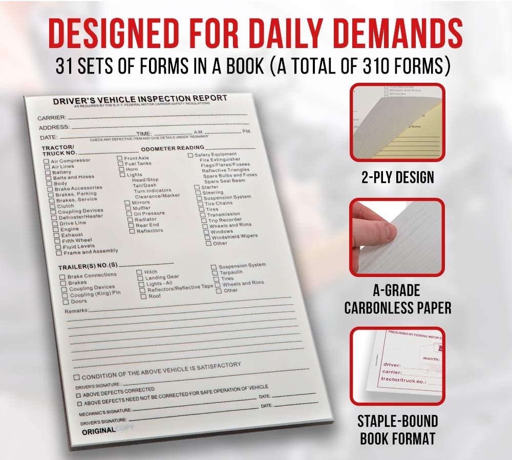 5-1/2″x8-1/2″Driver’s Vehicle Inspection Report Book for Truck Drivers 10 Pcs