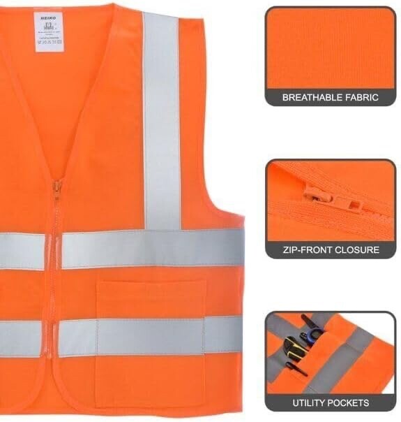2 Pockets Orange Solid-Mesh High Visibility Safety Vest, ANSI/ ISEA 107-2010