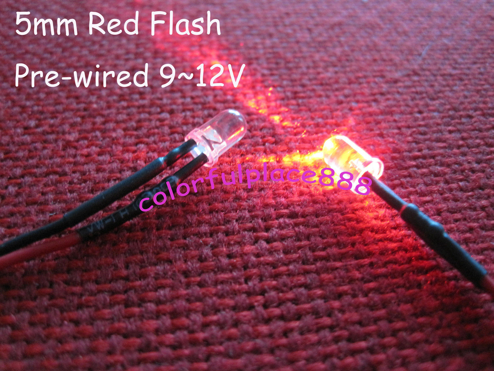 5mm Flash Flashing Red Yellow Blue Green White Orange Pre-wired LED 12V Leds New