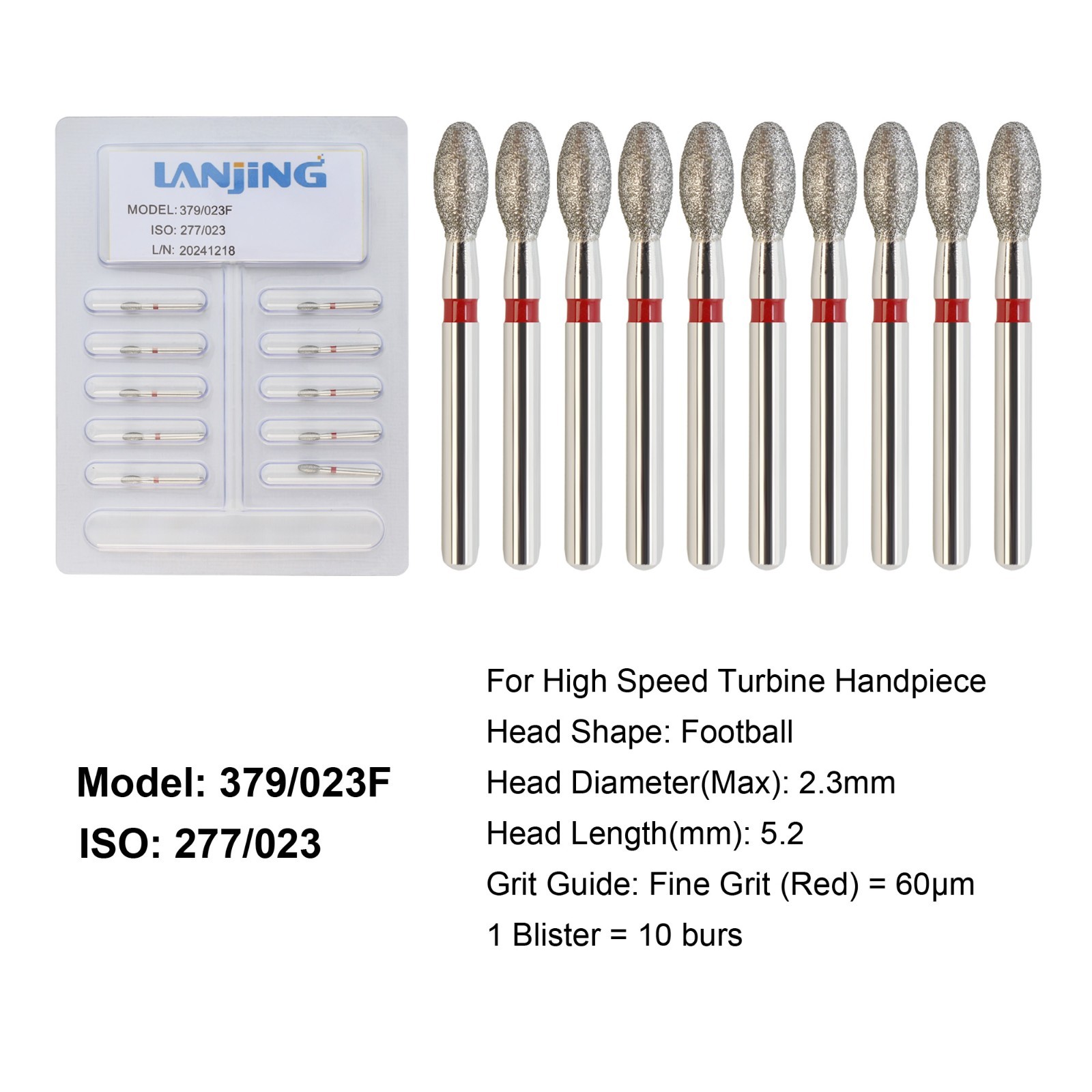 Dental Diamond Burs FG Round End Taper Football Bur Coarse Fine High Speed 856