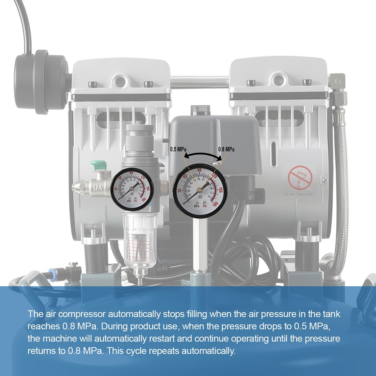40L Portátil Compresor de aire silencioso médico dental libre de aceite 800W